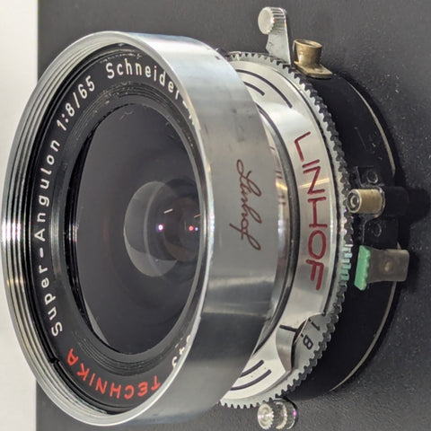 Schneider-Kreuznach Super-Angulon 65mm f/8 Large Format Lens (Technika engraving, Sinar board, Slow speeds inaccurate) | Camera Trading Company