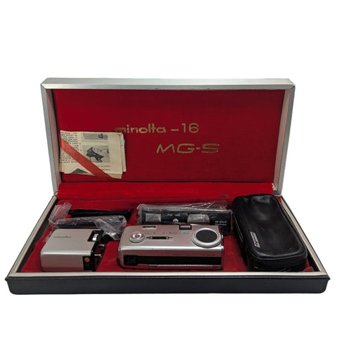 Minolta 16 MG-S Subminiature Film Camera with Filters, Flash & Case – Vintage Collectible