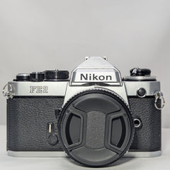 Chrome Nikon FE2 35mm Film Camera w. Nikkor50mm f1.8 lens