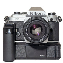 Nikon FG Film camera w/ Nikkor Series E 50mm f1.8 Lens and MD-14 Motor drive 