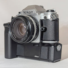 Nikon FG Film camera w/ Nikkor Series E 50mm f1.8 Lens and MD-14 Motor drive 