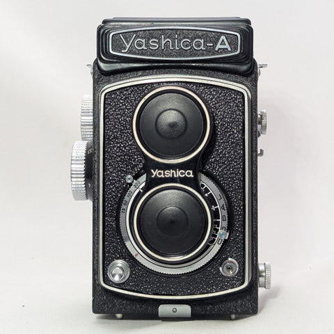 Yashica A 6×6 Medium Format TLR Camera - Mint with original case, box, and period correct Minolta flash