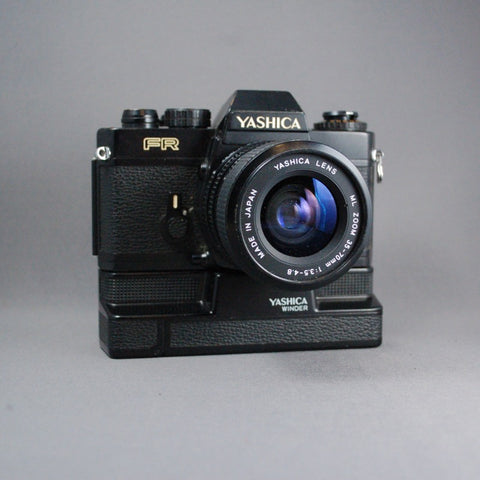 Yashica FR Camera, ML 35-70mm Zoom lens, and Yashica Winder – Excellent Plus