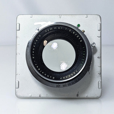Schneider-Kreuznach  Symmar 210/5.6 370/12 convertible lens Synchro-Compur shutter on Graflex lens board