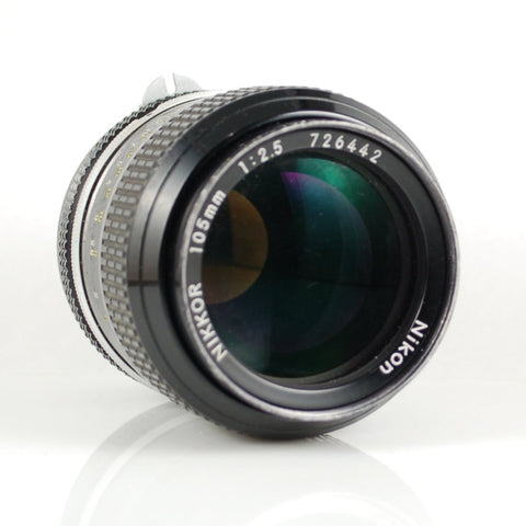 Nikkor non-AI 105mm 1:2.5 moderate telephoto lens